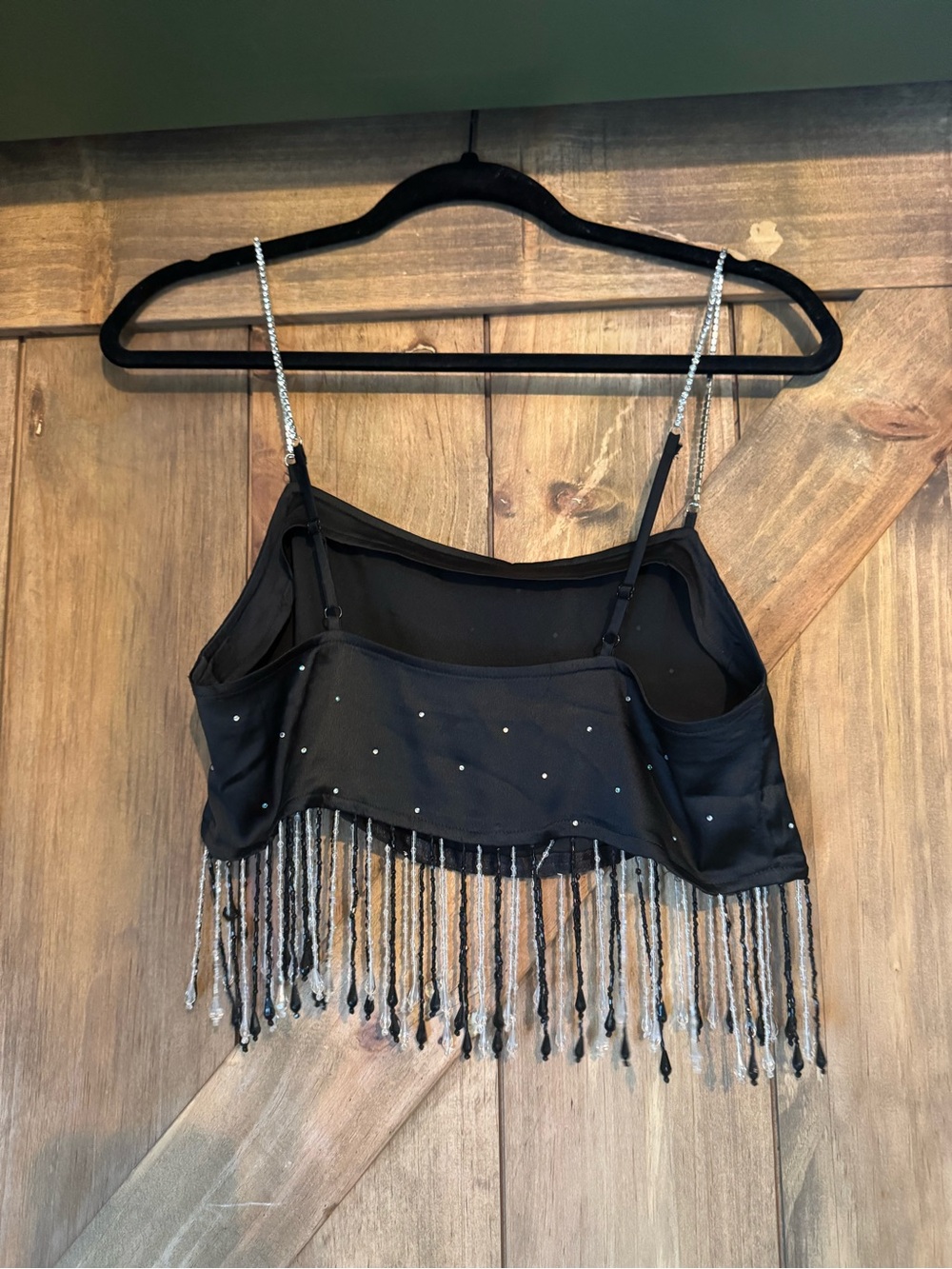 Urban Outfitters Black Beaded Fringe Cami with Silver Straps - Picture 2 of 4
